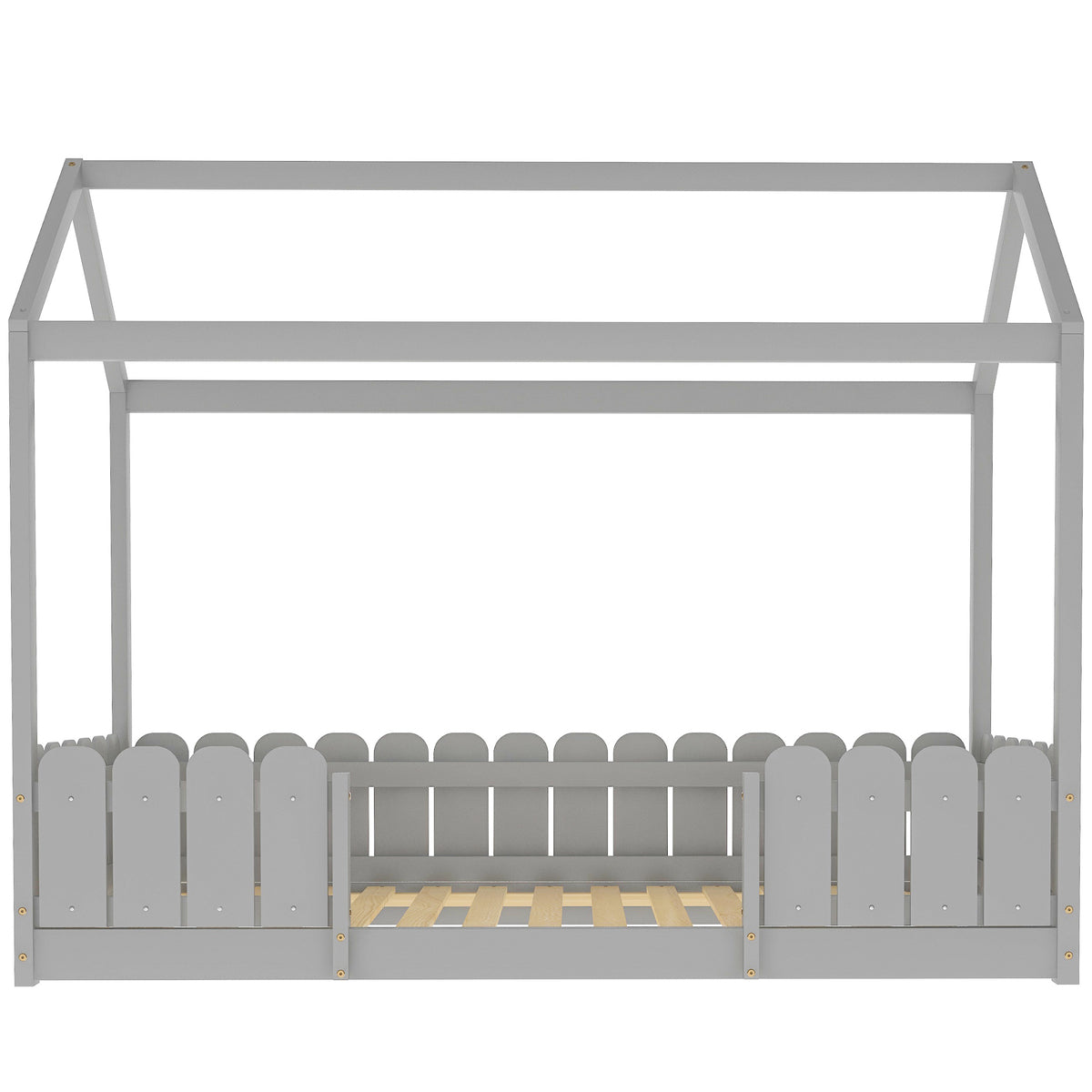 【Neu eingetroffen】Hausbett 90x200 cm - vielseitiges Holz Kinderbett für Jungen & Mädchen - Mit Ausfallschutz und Lattenrost - Grau (Ohne Matratze)