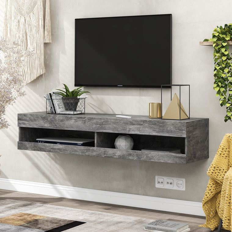 LED TV-Lowboard 140 cm in Hochglanz Weiß und Marmorgrau mit Stauraum