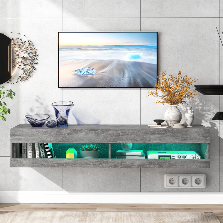 LED TV-Lowboard 140 cm in Hochglanz Weiß und Marmorgrau mit Stauraum