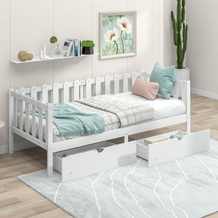 90x200 Einzeltagesbett für Kinder mit Schublade（Weiß）