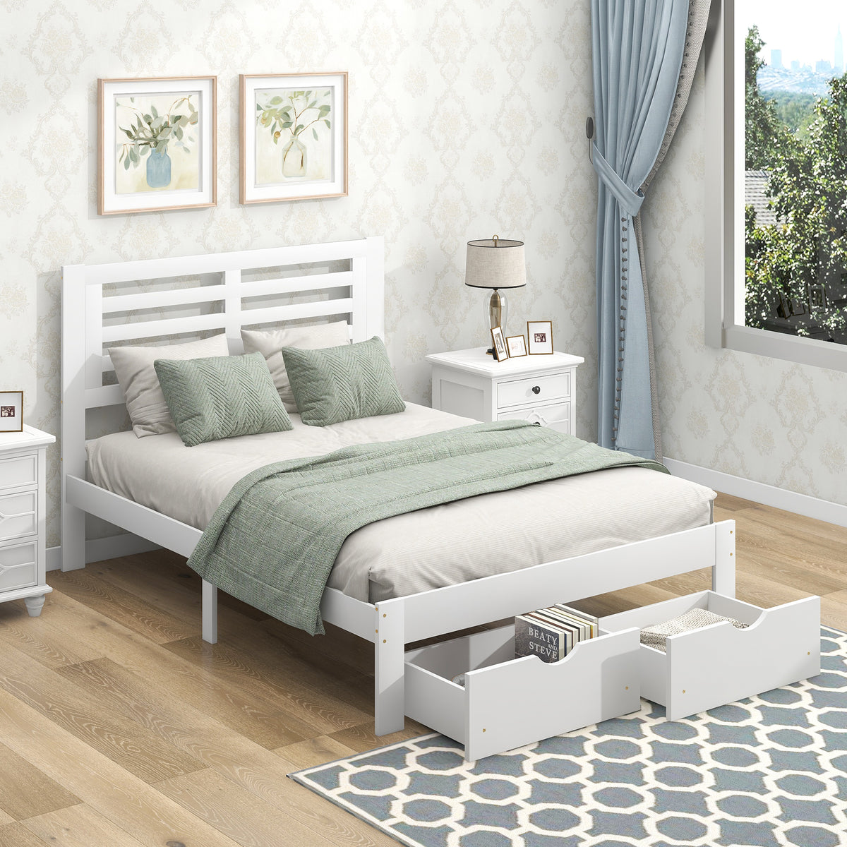 140x200 Kinderdoppelbett Mit Schublade（Weiß）