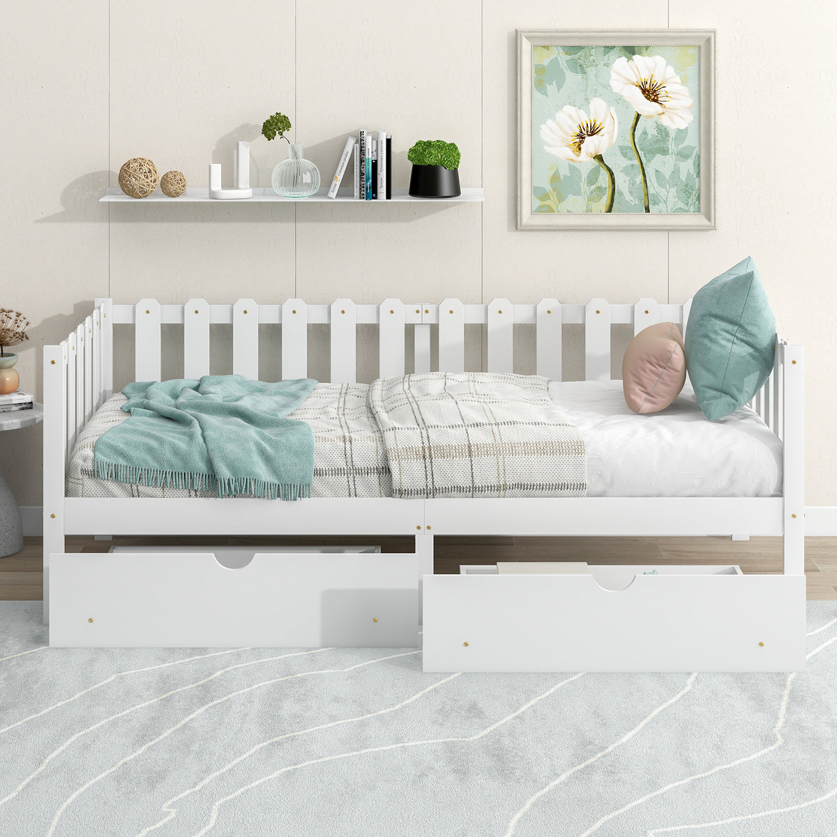 90x200 Einzeltagesbett für Kinder mit Schublade（Weiß）