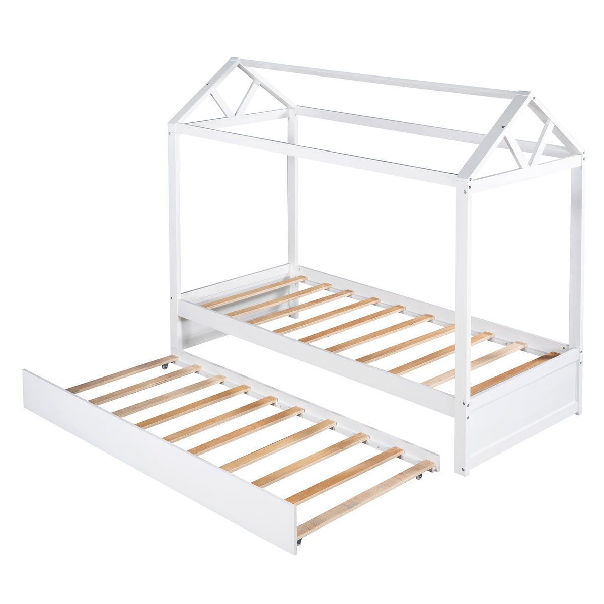 Single Size House Platform Bed mit Trundle, kann dekoriert werden (Weiß)