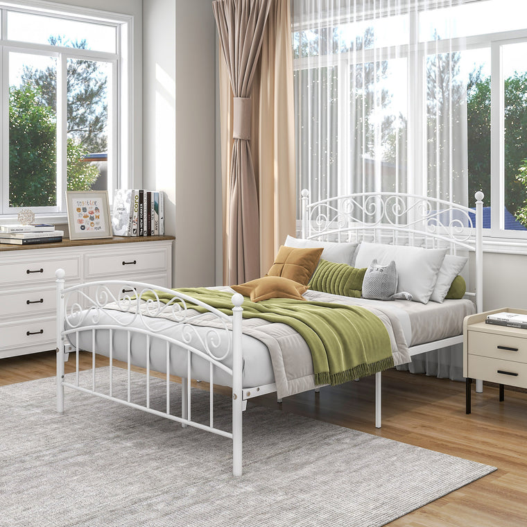 Einzelbett Metallbett Metall Bett, Modern Jugendbett Bettgestelle Bettrahmen mit Lattenrost für Schlafzimmer Gästezimmer Bett In Weiß 140 x 190 cm