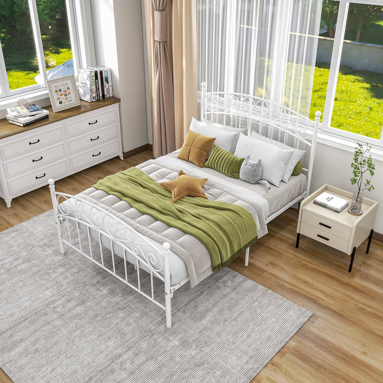 Einzelbett Metallbett Metall Bett, Modern Jugendbett Bettgestelle Bettrahmen mit Lattenrost für Schlafzimmer Gästezimmer Bett In Weiß 140 x 190 cm