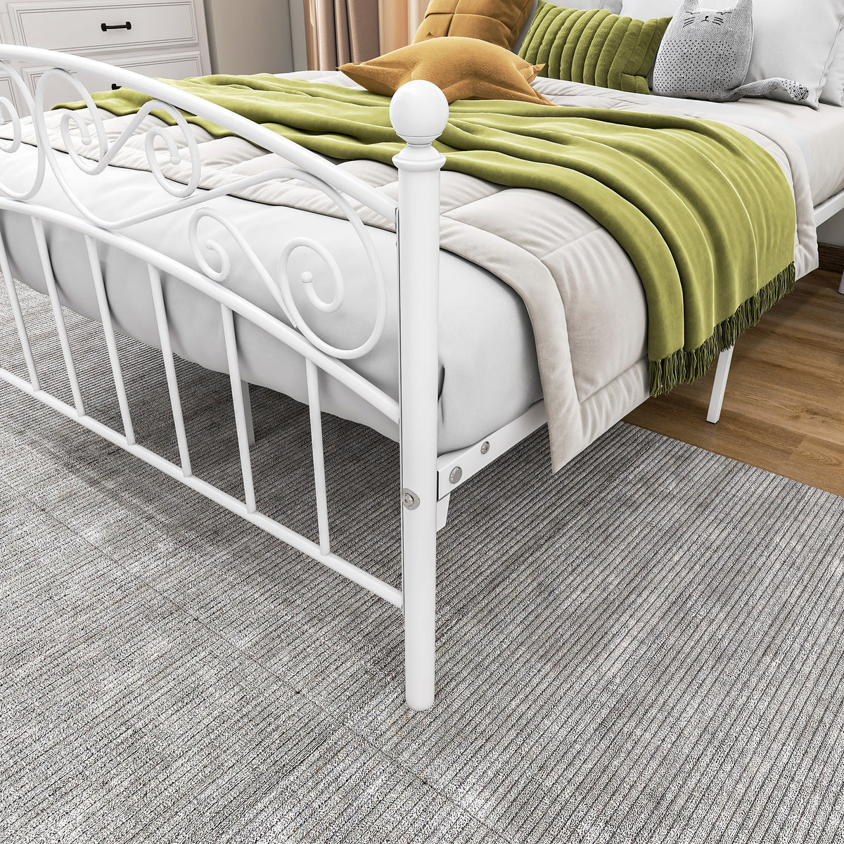 Einzelbett Metallbett Metall Bett, Modern Jugendbett Bettgestelle Bettrahmen mit Lattenrost für Schlafzimmer Gästezimmer Bett In Weiß 140 x 190 cm