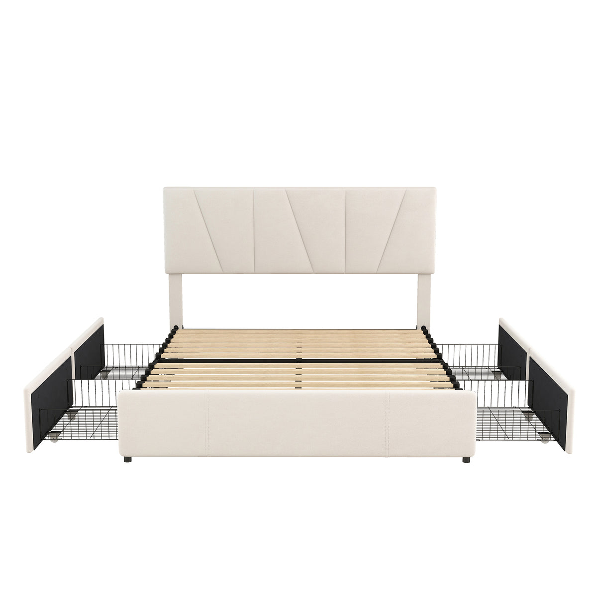Double Size Polster Plattform Bett mit vier Schubladen auf zwei Seiten,Verstellbares Kopfteil,Beige(140*200cm)