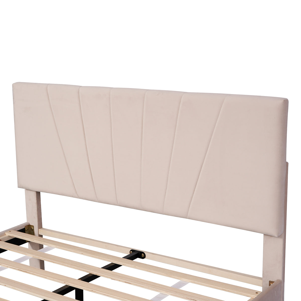 Polsterbett 140 x 200 cm Bett mit Lattenrost, Rückenlehne und großer Schublade, Hautfreundliche Samtstoff , Beige, Bett Doppelbett Jugendbett（Dunkelbeige）