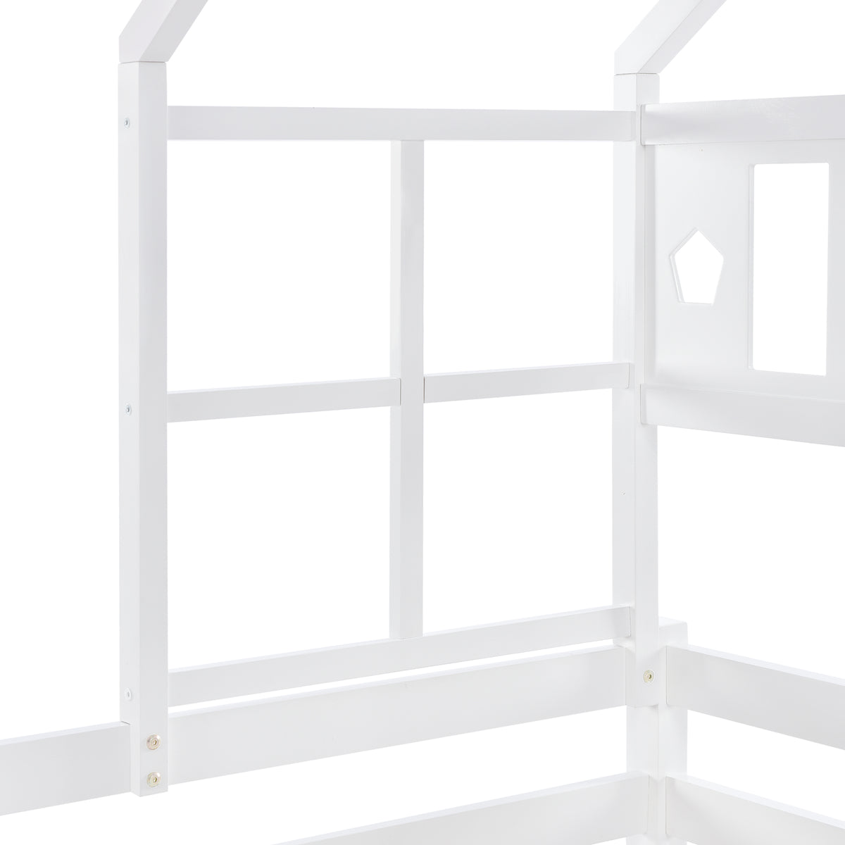 Hausbett Kinderbett mit Leiter und Schubladen, inkl. Lattenrost,Hochbett Massivholz mit Ausfallschutz 90x200cm Weiß(Ohne Matratze)