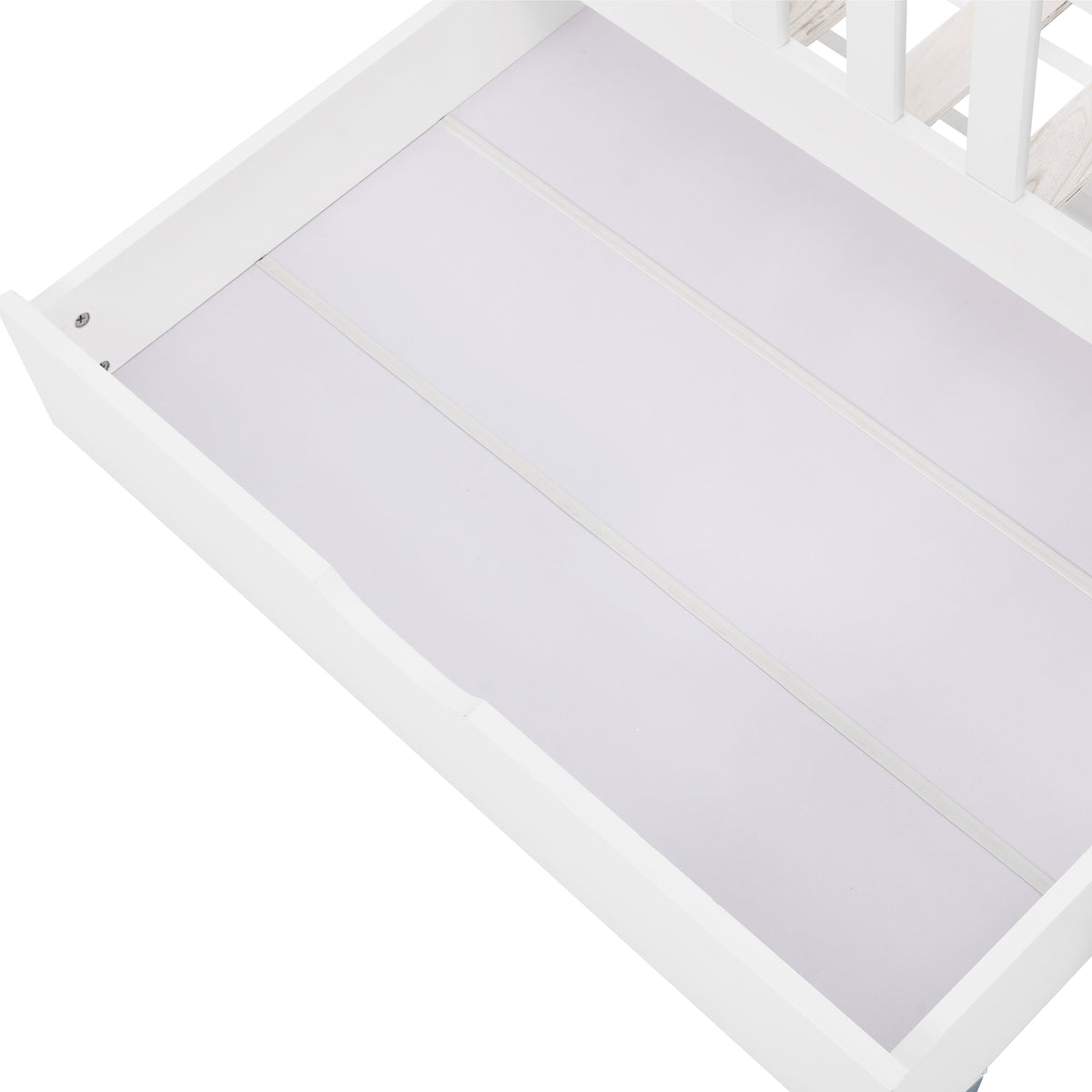 Hausbett Kinderbett mit Mehrzweck-Bücherregal-Speichergitter-Kabinett Ablageregal und zwei große Schubladen mit Stauraum und Kaminform 90x200 Weiß