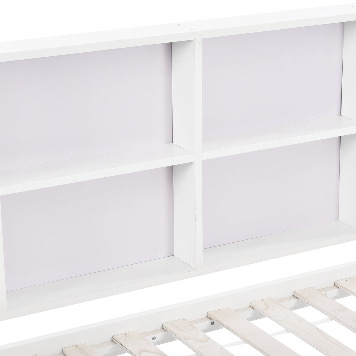 Hausbett Kinderbett mit Mehrzweck-Bücherregal-Speichergitter-Kabinett Ablageregal und zwei große Schubladen mit Stauraum und Kaminform 90x200 Weiß
