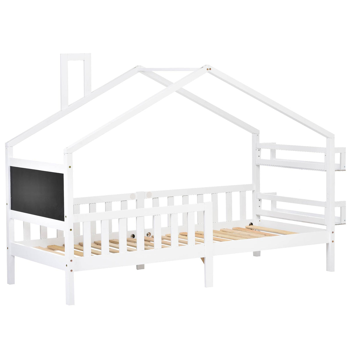 Bett 90x200 mit Lattenrost und Schublade Kinder Bett Jugendbett MassivholzBett mit Kopfteil Einzelbett Bettgestell （Weiß）
