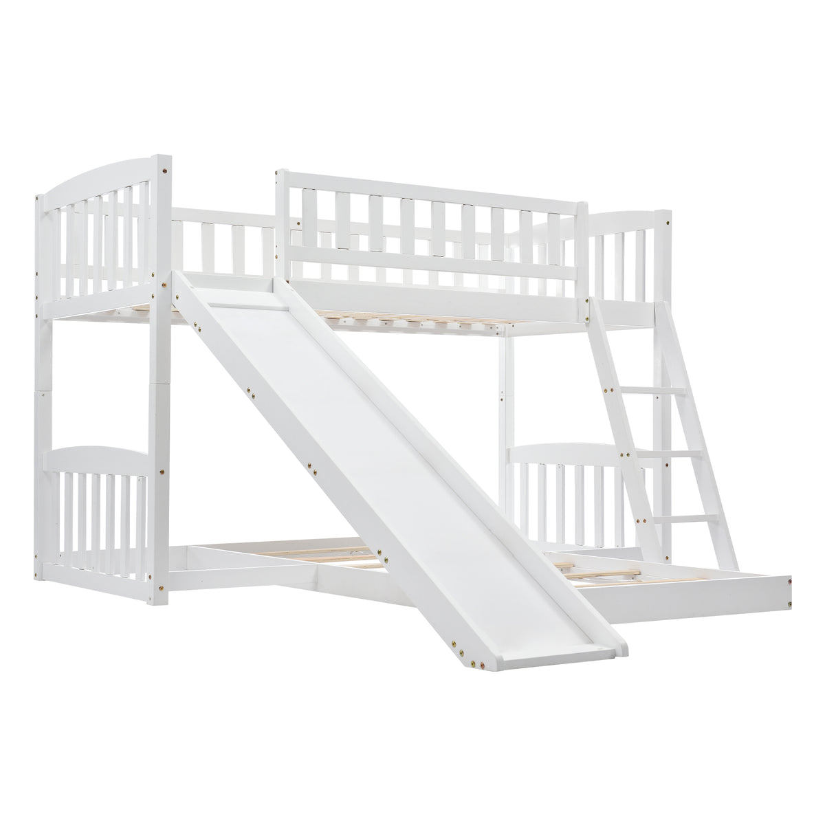 Etagenbett Kinderbett 90 x 200 cm mit Rutsche und Lattenrost, Weiß