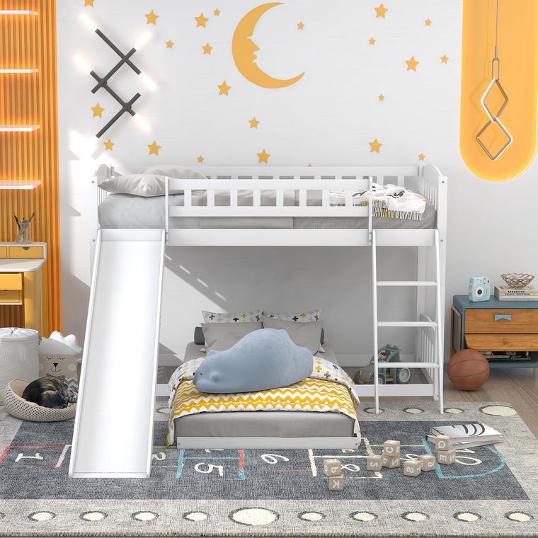 Etagenbett Kinderbett 90 x 200 cm mit Rutsche und Lattenrost, Weiß