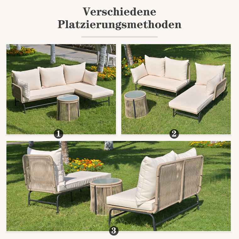 Gartenmöbel-Set mit gewebtem Seil und Tisch, Beige