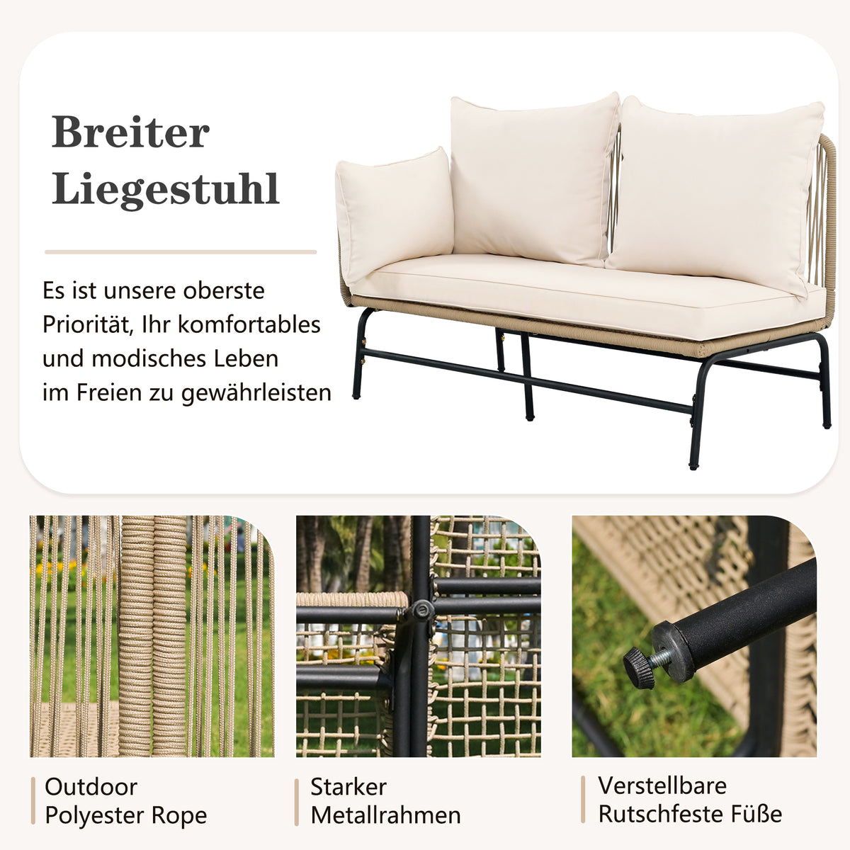 Gartenmöbel-Set mit gewebtem Seil und Tisch, Beige
