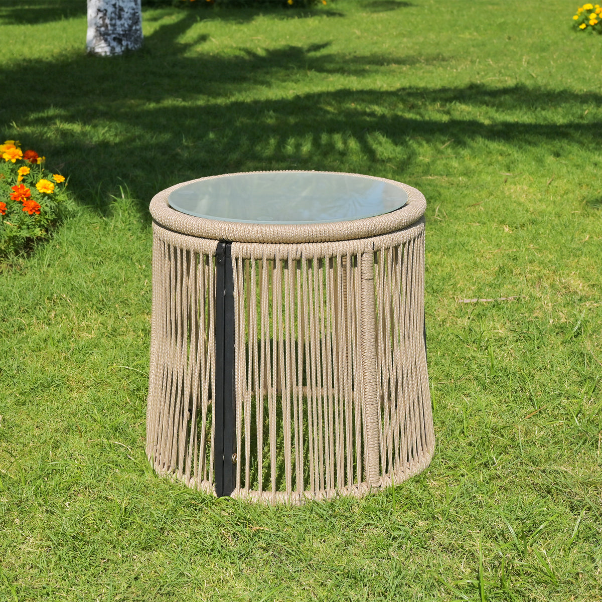 Gartenmöbel-Set mit gewebtem Seil und Tisch, Beige