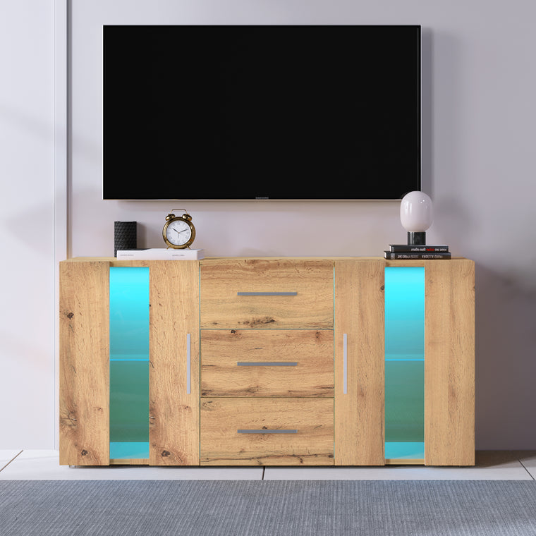 Sideboard Kommode Anrichte Standschrank Lagerung Schrank Schrank Einheit TV-Schrank,Lowboard, mit 16 Farben LED-Leuchten für Esszimmer Wohnzimmer，140*35*70cm